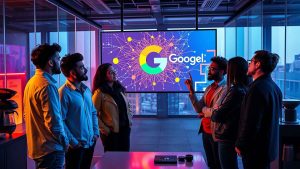 Startup founder using Google AI dashboard Team using AutoML without coding skills