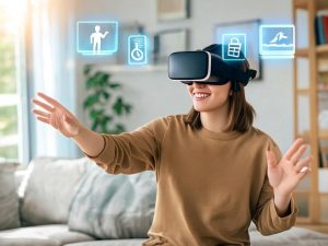 Person using VR headset at home for work and play