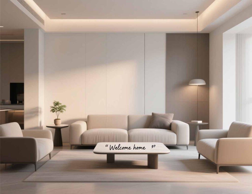 AI-designed modern living room with human touches