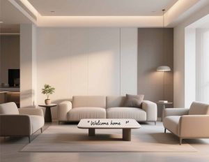 AI-designed modern living room with human touches