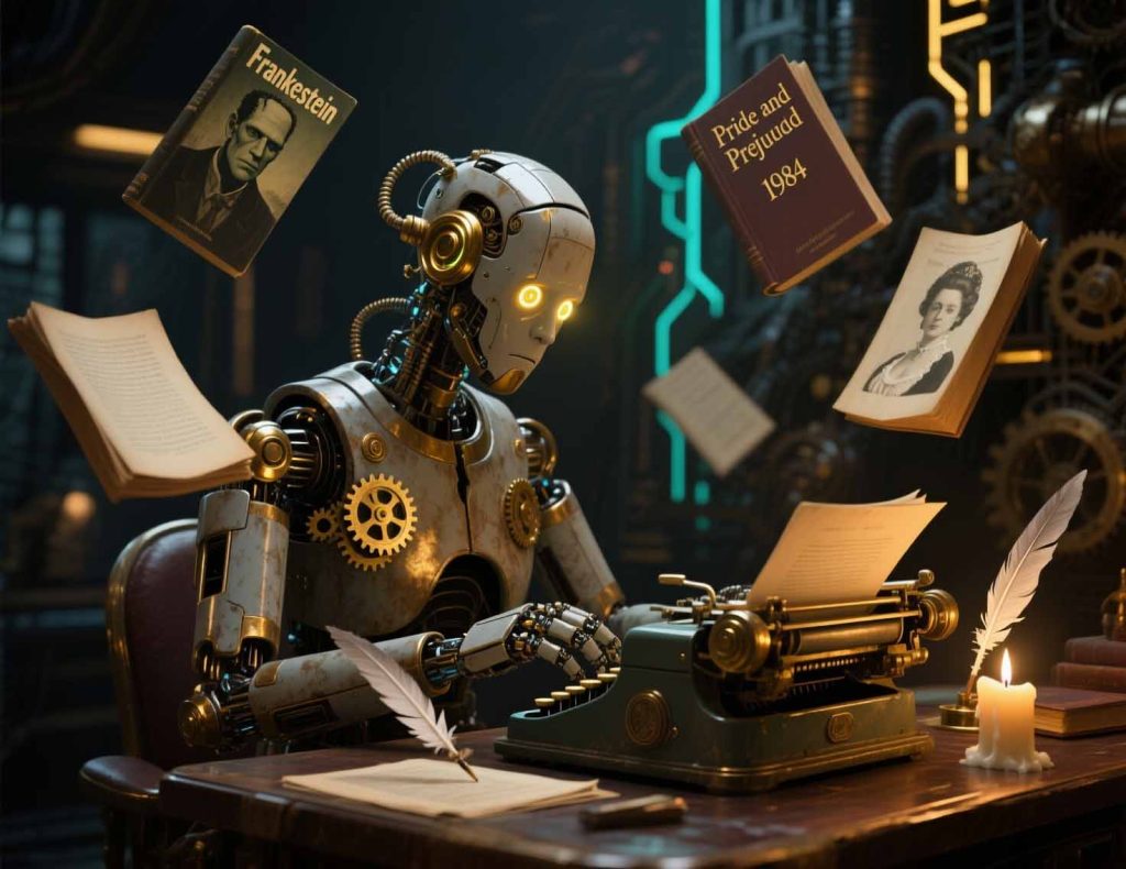AI robot writing stories inspired by Shakespeare