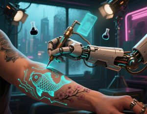 AI robotic arm tattooing human skin